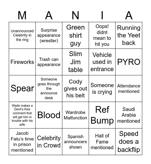 WRESTLEMANIA 42 NIGHT ONE Bingo Card