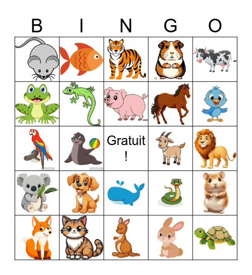 Les animaux Bingo Card
