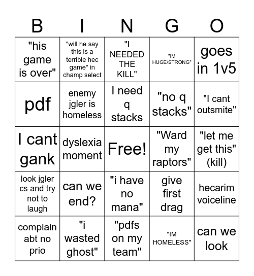 scorchy ranked bingo Card