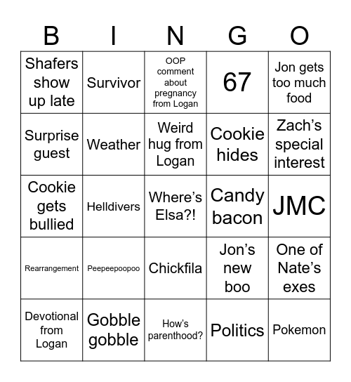 Bye Bye Nate Bingo Card