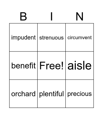Vocabulary April 21-28 Bingo Card