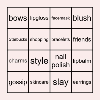 Girl's Bingo! Bingo Card