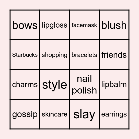 Girl's Bingo! Bingo Card