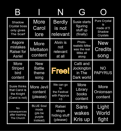 Deltarune Chapter 5 (part 2) Bingo Card