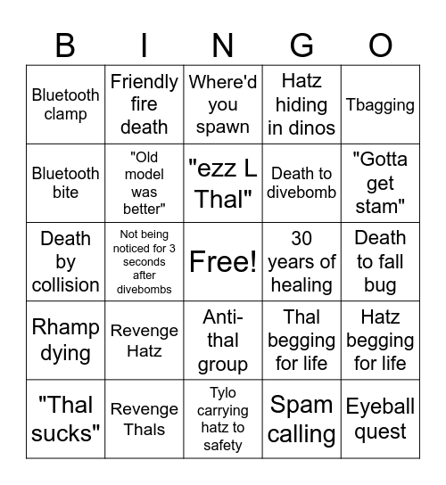 Thal Bingo Card