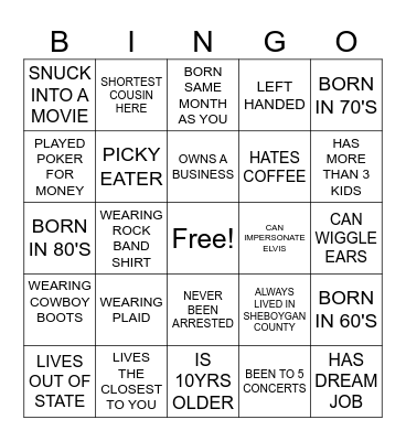 COUSIN REUNION MINGO BINGO Card