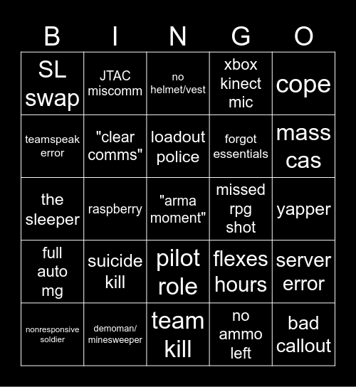 ARMA BINGO Card