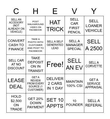 CHEVY Bingo Card