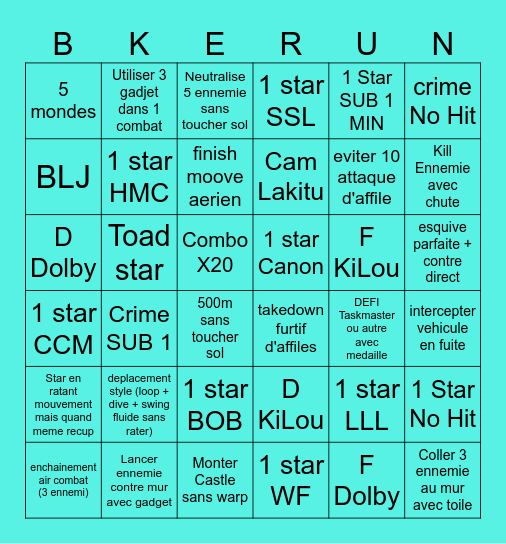 BKE RUN #1 Bingo Card