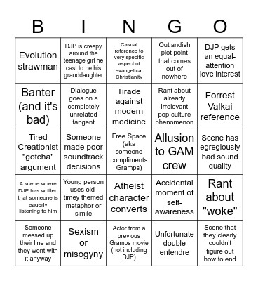 Gramps Bingo: Beauty and the Atheist Edition Bingo Card