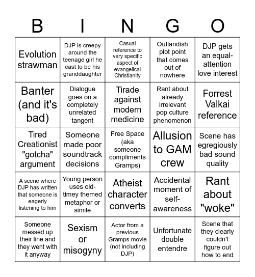 Gramps Bingo: Beauty and the Atheist Edition Bingo Card