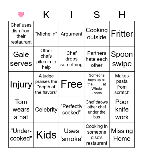 Top Chef Bingo Card