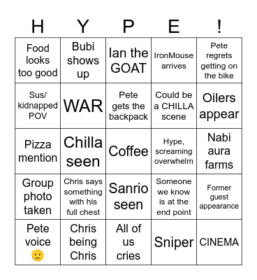 Day 14 Cyclathon 5 Bingo Card