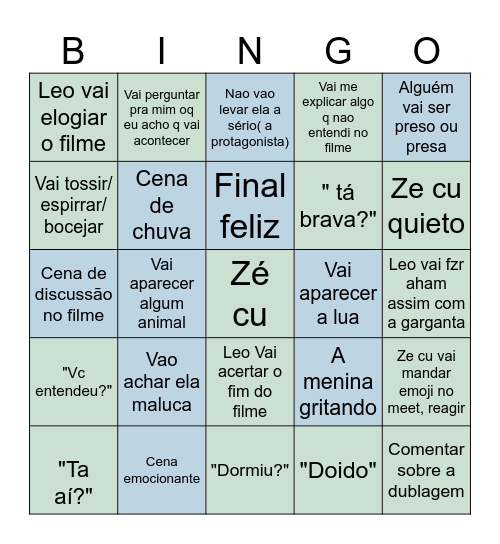Filme do bug & falas do ze cu Bingo Card
