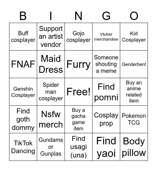 Anime Fest Sunway Piramid Bingo Card