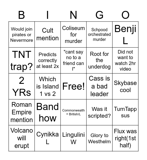 ISH State 2.5 Bingo Card