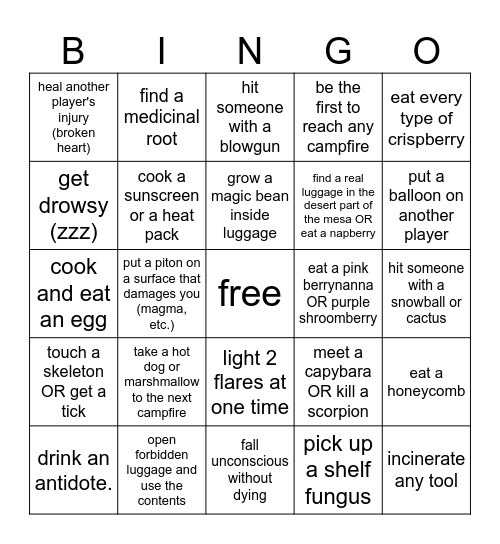 peak bingo Card