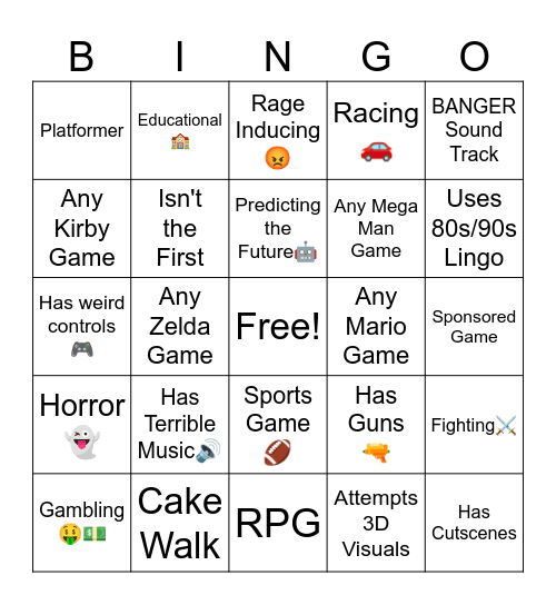 SNES Bingo Board Bingo Card