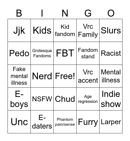 Vrc Bingo Card
