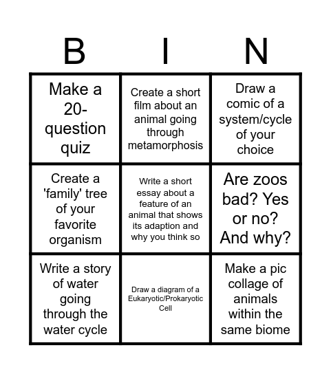 Your Choice Bingo Card