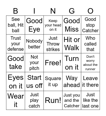 Baseball Bingo Card