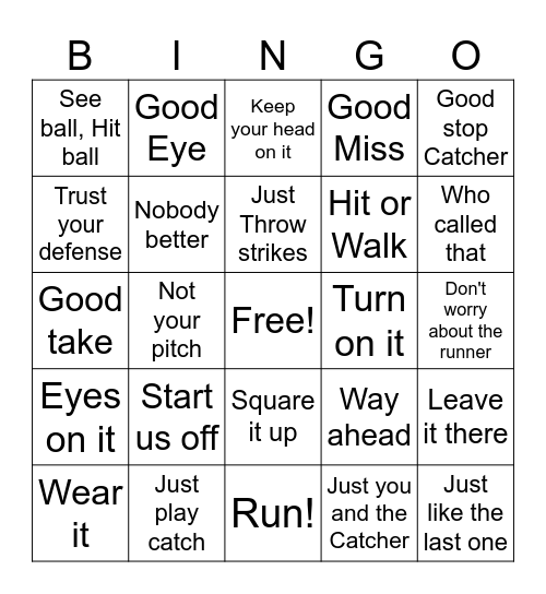 Baseball Bingo Card