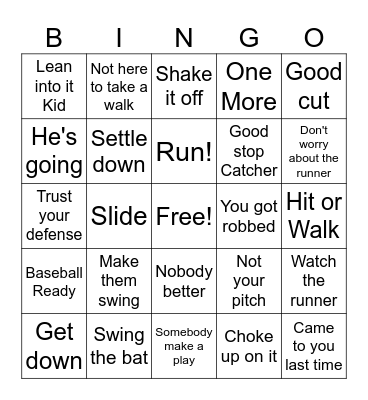 Baseball Bingo Card