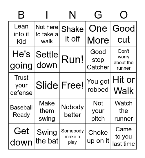 Baseball Bingo Card