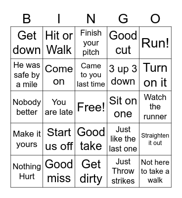Baseball Bingo Card
