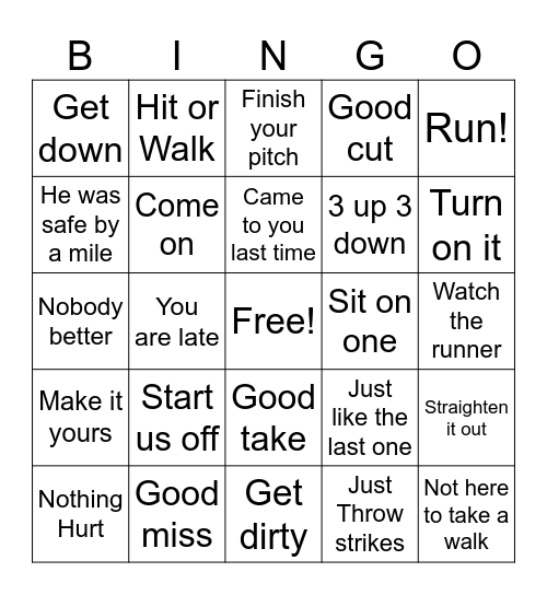Baseball Bingo Card