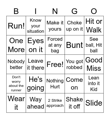 Baseball Bingo Card