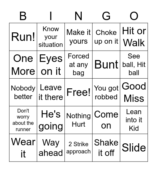 Baseball Bingo Card