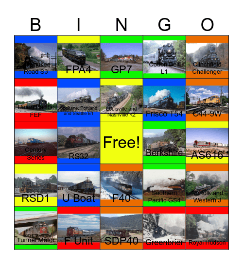 America by Rail, Early Diesels, BCR Steam and other Classic Greg Scholl Video Productions Bingo Card