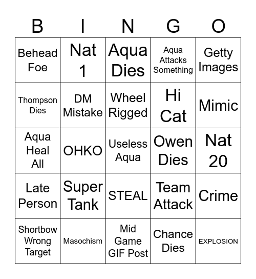 Disbands and Dragons BINGO Card