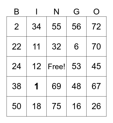 Untitled Bingo Card
