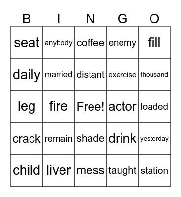 Untitled Bingo Card
