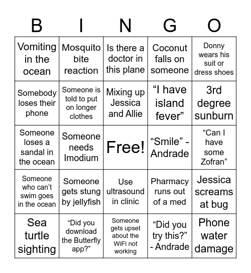 Fiji Bingo Card
