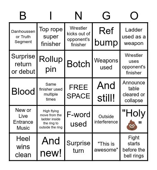 WWE Money in the Bank Bingo Card