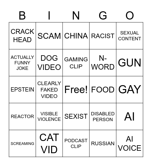 Insta Reels Bingo Card