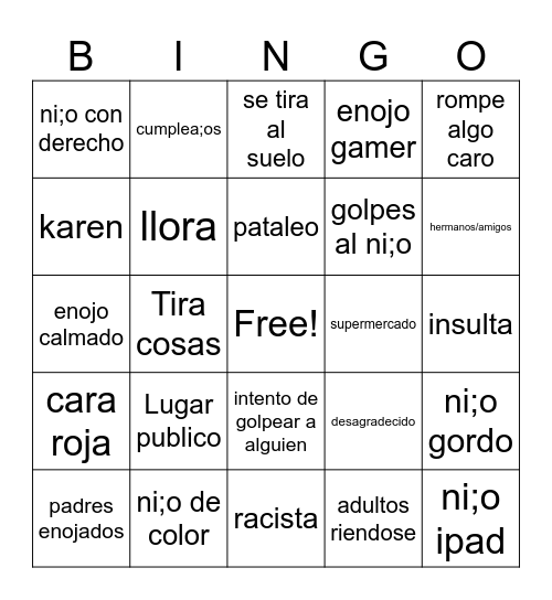 crashout Bingo espa;ol >:) Bingo Card