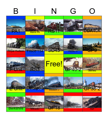 Twilight of Steam, Steam on the Norfolk Southern, 70's and 80's Steam Celebration, The Odyssey Series and other Green Frog Productions Bingo Card