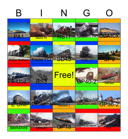 Twilight of Steam, Steam on the Norfolk Southern, 70's and 80's Steam Celebration, The Odyssey Series and other Green Frog Productions Bingo Card