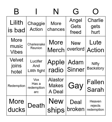Hazbin Bingo Card