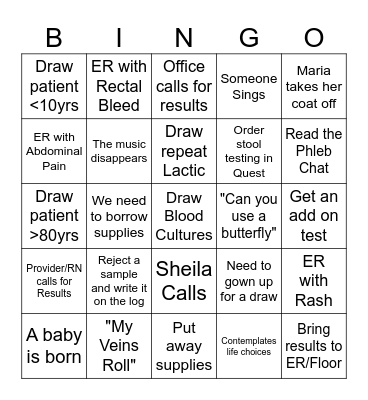Lab Story Bingo - Phleb Edition Bingo Card