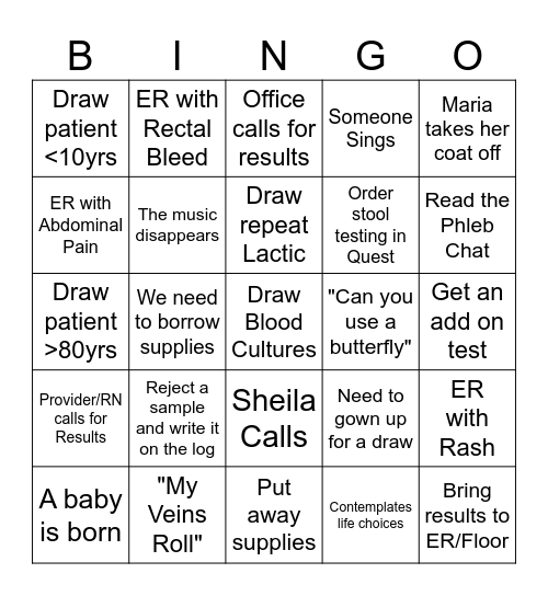 Lab Story Bingo - Phleb Edition Bingo Card