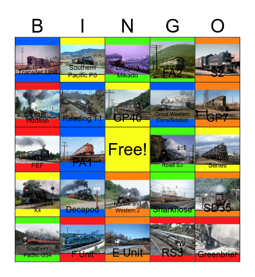100 Steam Engines, New York Central Steam, Diesels and Electrics, The Pennsylvania Railroad Combo 1940's-1960's and other Main Line Motion Pictures Bingo Card