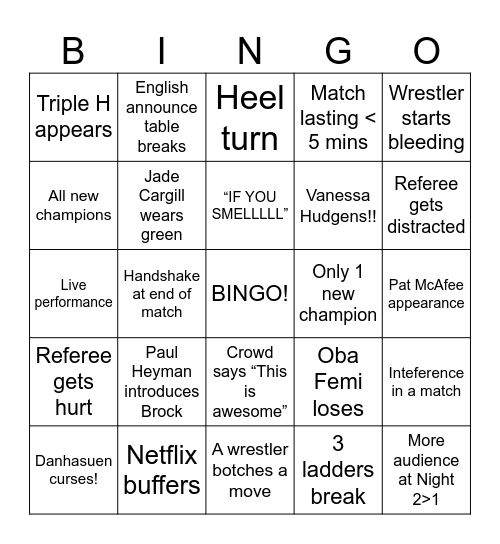 Wrestlemania 42 Night 2 Bingo Card