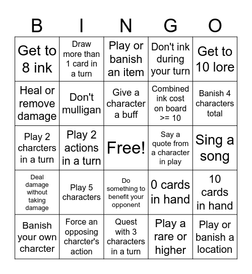 Lorcana Bingo Card