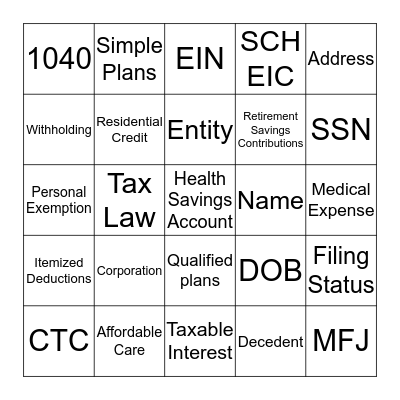 IRS BINGO Card