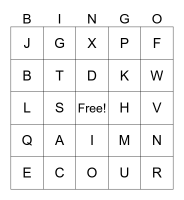 Alphabet Bingo Card